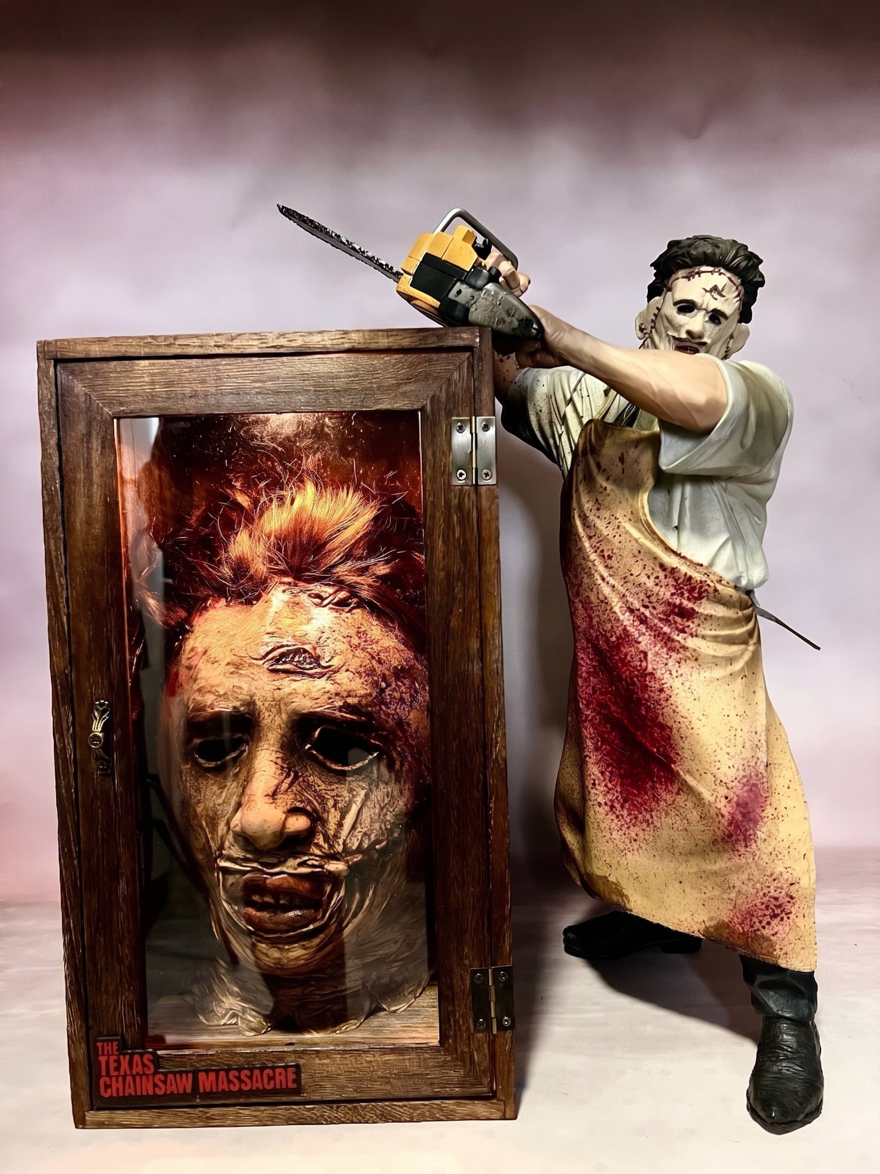 Handmade Horror Movie Inspired Prop Mask Head Bust Sculpture, Charred Wood LED Light Up Display, Gothic Decor Collector Gift