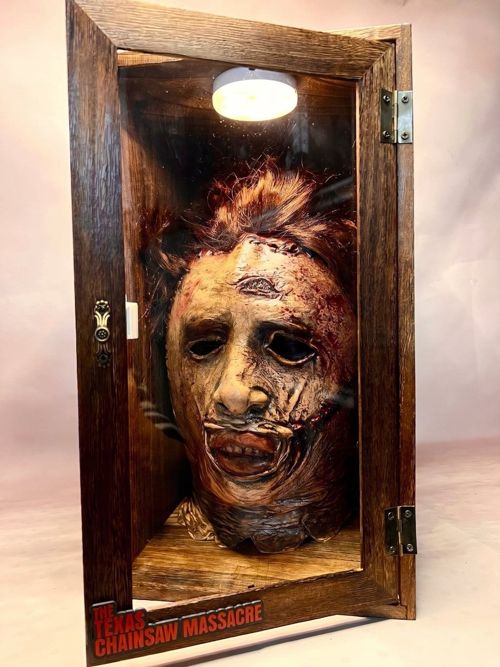 Handmade Horror Movie Inspired Prop Mask Head Bust Sculpture, Charred Wood LED Light Up Display, Gothic Decor Collector Gift